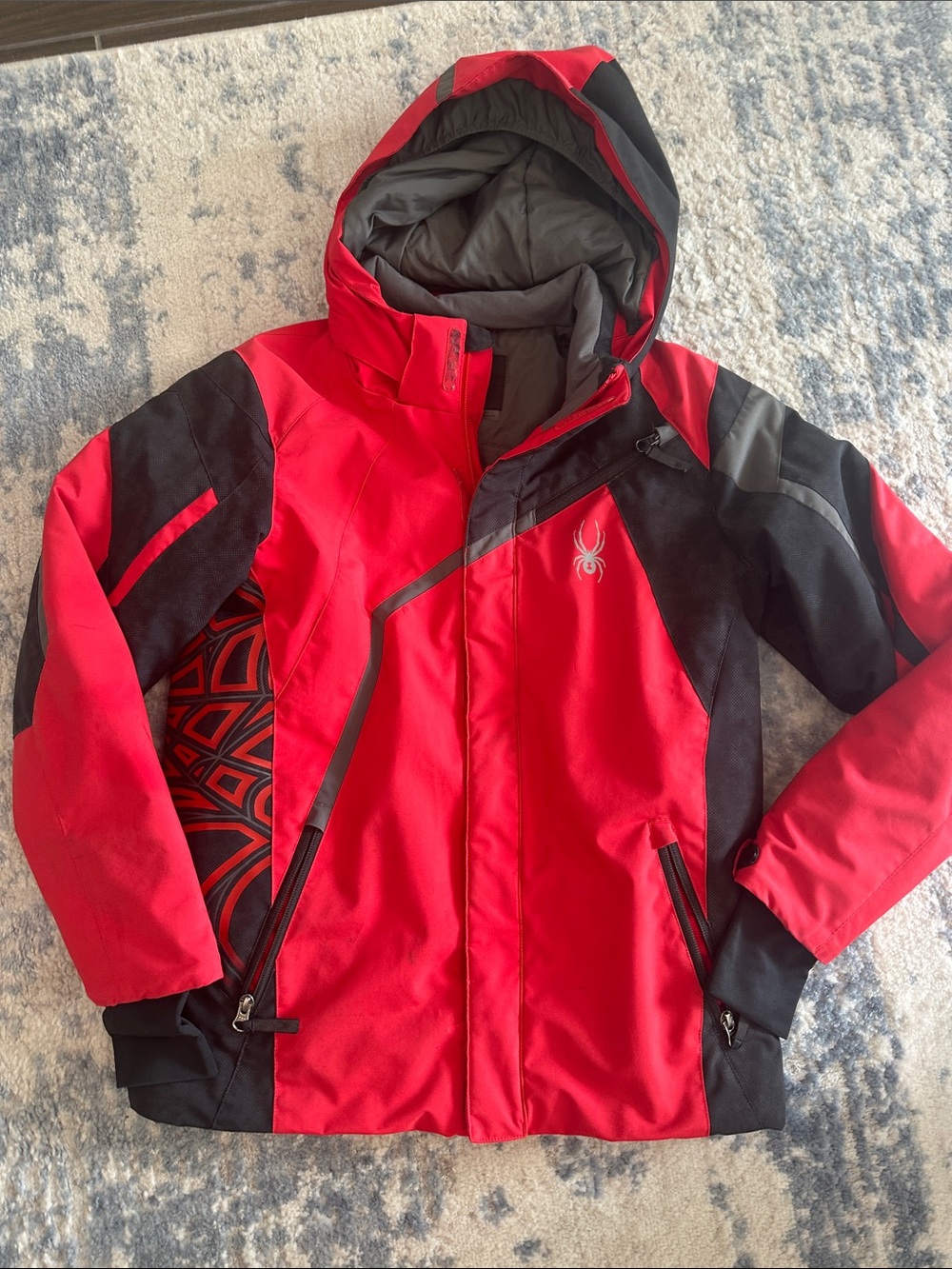 Spyder Kids Red and Black Hooded Insulated Winter Jacket 14